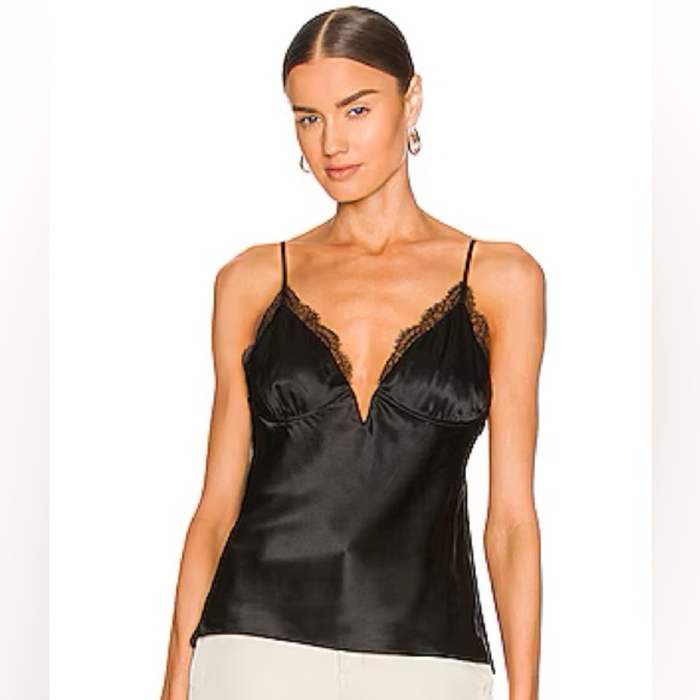 NWT Cami NYC black Roselyn lace trim silk top size medium